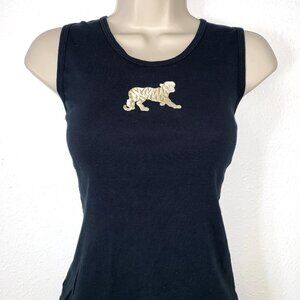 GRUNGE 90s Tia Embroidered GOLD TIGER Patch Faded MUSCLE TANK TOP Y2K Onitsuka M